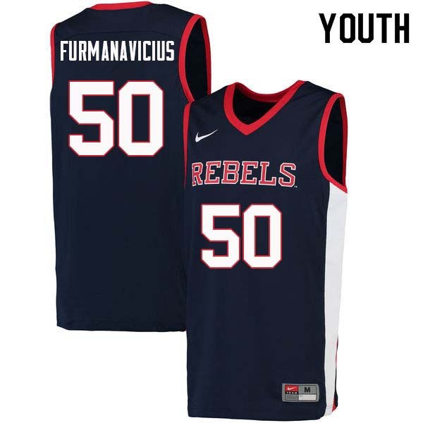 Justas Furmanavicius Ole Miss Rebels NCAA Youth Navy #50 Stitched Limited College Football Jersey LUR5358FL